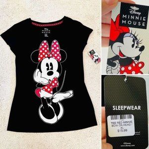 Minnie Mouse Black T- Shirt Sleepwear Loungewear Sz Jr XL New